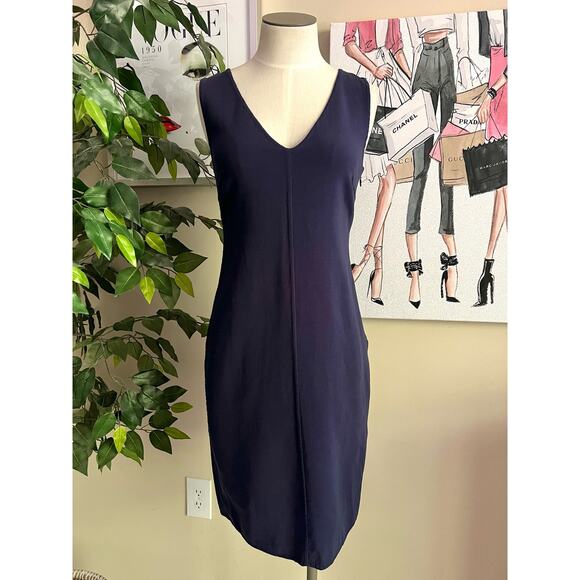 Ann Mashburn Wool Knit Stretchy Sleeveless Navy Career Sheath Dress Size 40 - Picture 1 of 7